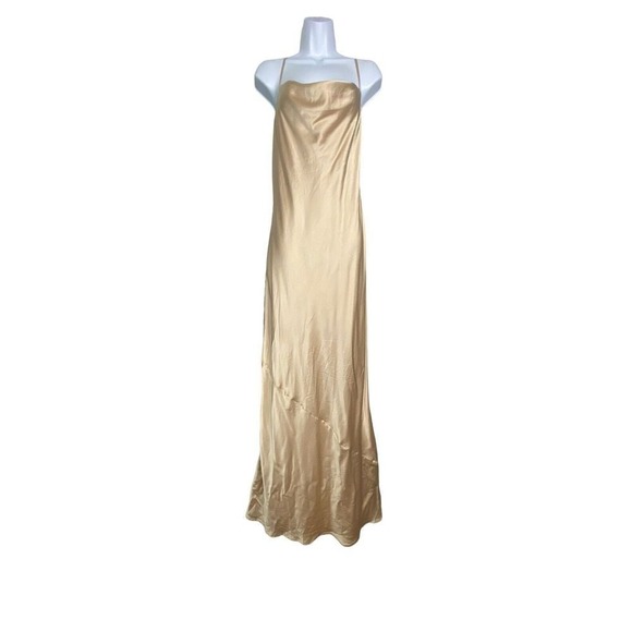 Show Me Your MuMu Womans Tuscany Maxi Slip Dress Champagne Luxe Satin Size Large - Picture 2 of 8